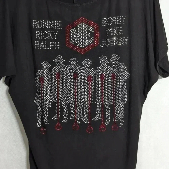 New Edition Singing Group Rhinestone Crystal T-shirt sz M Black - Picture 3 of 6